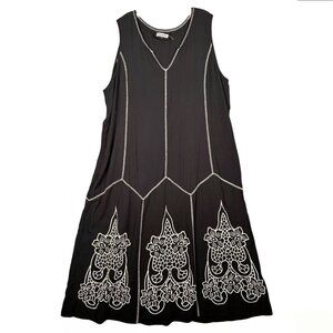 Black Midi Dress 1X with Embroidery - Dress, Swim Coverup